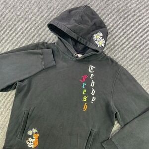 Teddy Fresh Black Pullover Hoodie Mens Large Embroidered Details Streetwear Y2K